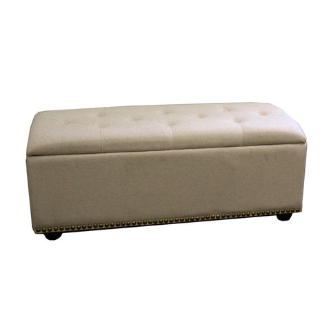17" Beige and Black Upholstered Microfiber Bench with Flip top