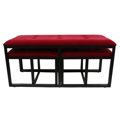 Modern Black and Red Metal Three Piece Bench Set