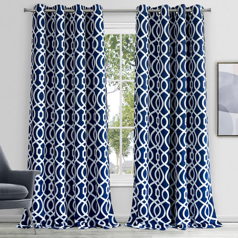 84" Navy Blue Trellis Black Out Window Curtain Panel