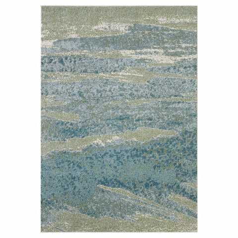 7' X 10' Blue Abstract Dhurrie Area Rug
