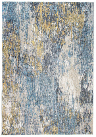 8' Blue And Gold Abstract Dhurrie Runner Rug
