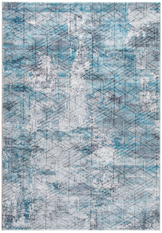 2��� x 7��� Blue Gray Abstract Cuboid Modern Runner Rug