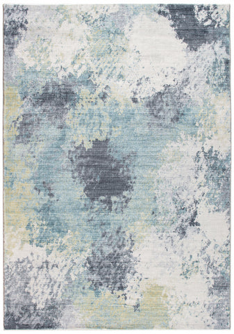 5' X 8' Blue And Ivory Abstract Dhurrie Area Rug