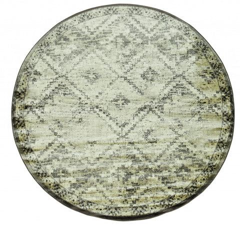 8' Gray Round Abstract Dhurrie Area Rug