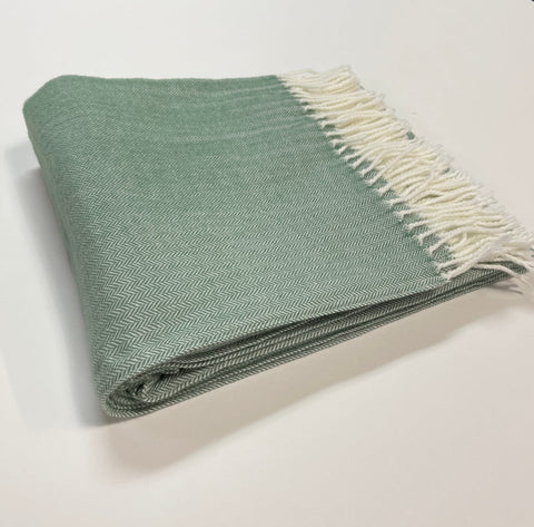 Pastel Green Soft Acrylic Herringbone Throw Blanket