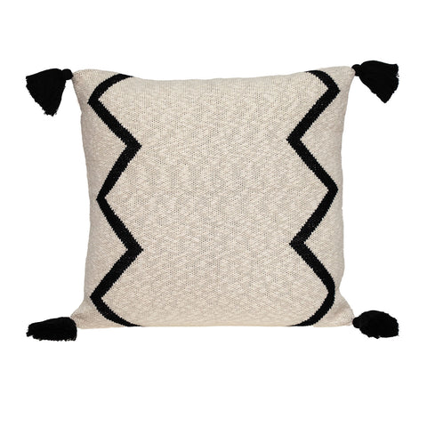 20" x 20" Black and Cream Zigzag Pattern Square Accent Throw Pillow with Tassel