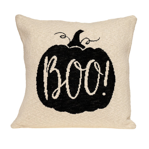 20" x 20" Cream Black Pumpkin Boo Square Accent Throw Pillow