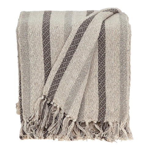 Beige and Taupe Woven Handloom Throw Blanket with Tassels