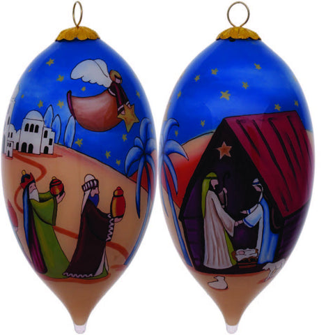 Colorful Nativity Scene Hand Painted Mouth Blown Glass Ornament
