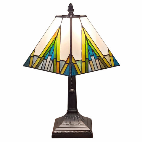 15" Tiffany White Yellow and Blue Mission Style  Table Lamp