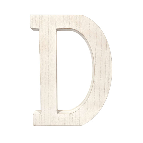 16" Distressed White Wash Wooden Initial Letter D Sculpture