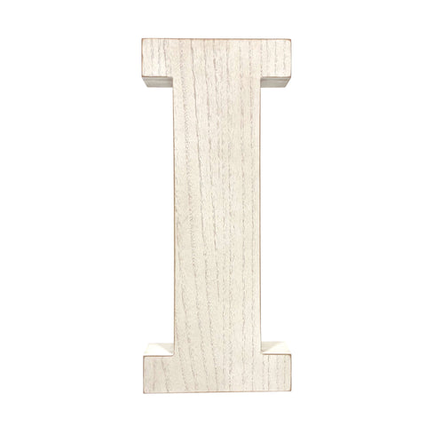 16" Distressed White Wash Wooden Initial Letter I Sculpture