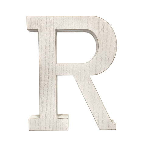 16" Distressed White Wash Wooden Initial Letter R Sculpture 16" Distressed