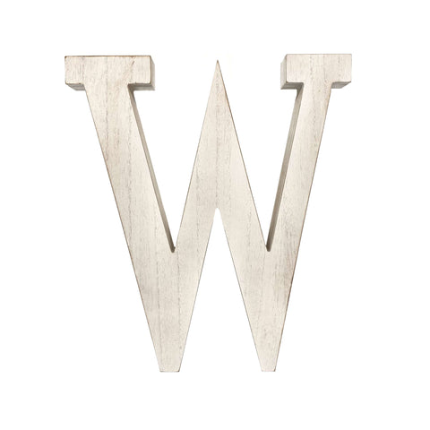 16" Distressed White Wash Wooden Initial Letter W Sculpture