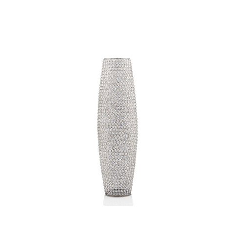 32" Crystal Glass Silver Cylinder Floor Vase