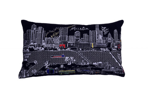24" Black Atlanta Nighttime Skyline Lumbar Decorative Pillow