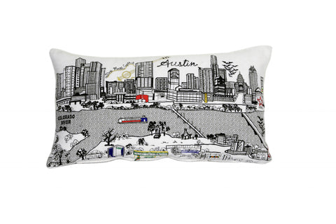 24" White Atlanta Daylight Skyline Lumbar Decorative Pillow
