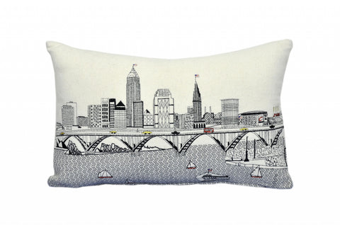 24" White Cleveland Daylight Skyline Lumbar Decorative Pillow