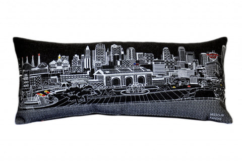 35" Black Kansas City Nighttime Skyline Lumbar Decorative Pillow