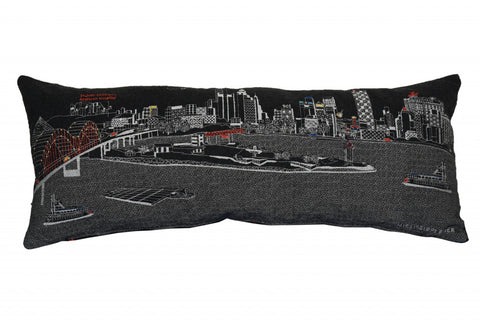 35" Black Memphis Nighttime Skyline Lumbar Decorative Pillow
