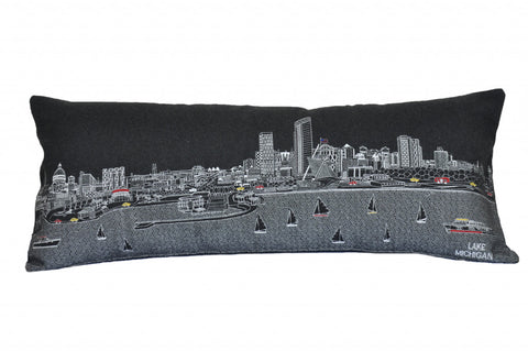 35" Black Milwaukee Nighttime Skyline Lumbar Decorative Pillow