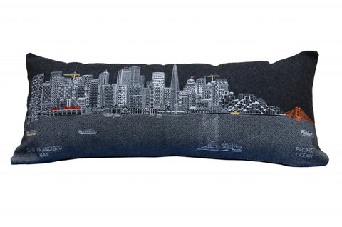 35" Black San Francisco Nighttime Skyline Lumbar Decorative Pillow