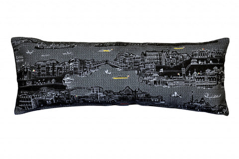 35" Black Venice Nighttime Skyline Lumbar Decorative Pillow