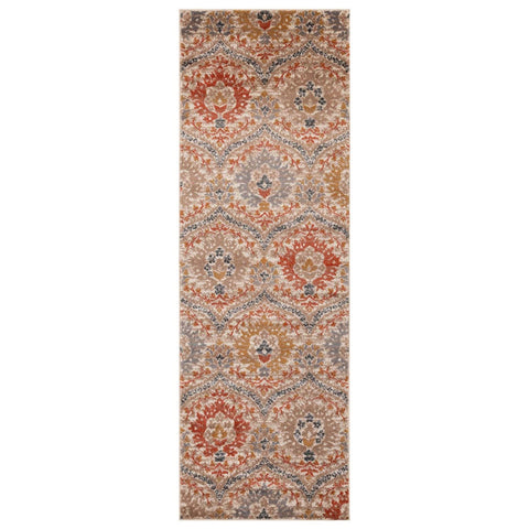 10' Ivory Orange And Gray Floral Stain Resistant Runner Rug