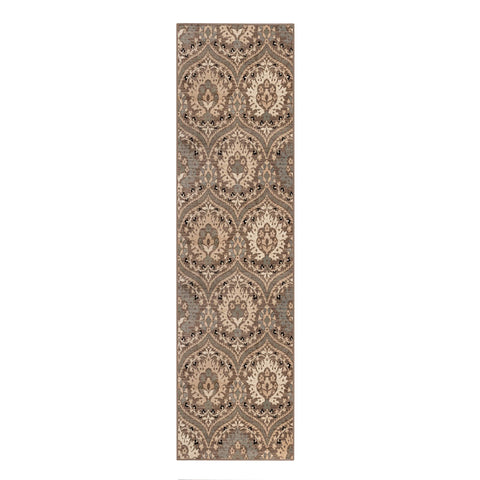 10' Ivory Beige And Light Blue Floral Stain Resistant Runner Rug