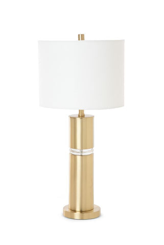 Set of Two 28" Gold Metal Cylinder Table Lamps With White Shade