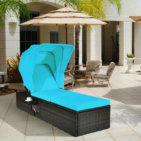 Outdoor Chaise Lounge Chair with Folding Canopy-Turquoise Outdoor Chaise
