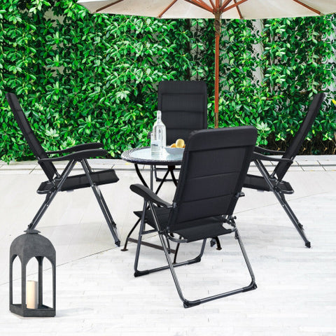 Set of 4 Patio Folding Chairs with Adjustable Backrest-Black Set of 4 Patio