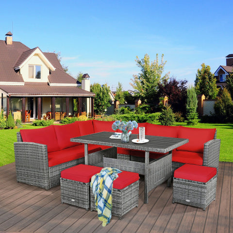 7 Pieces Patio Rattan Dining Furniture Sectional Sofa Set with Wicker