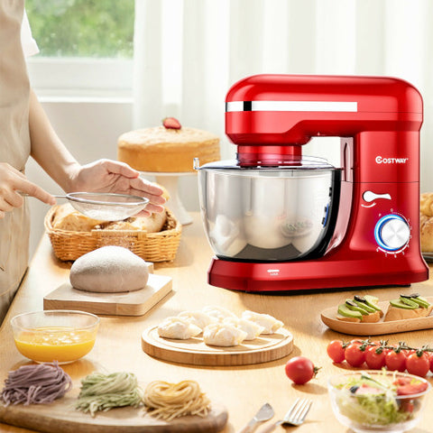 4.8 Qt 8-speed Electric Food Mixer with Dough Hook Beater-Red 4.8 Qt