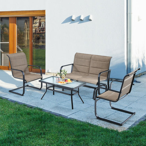 4 Pieces Outdoor Patio Furniture Set with Padded Glider Loveseat and Coffee