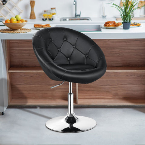 1 Piece Modern Adjustable Swivel Round PU Leather Chair-Black 1 Piece