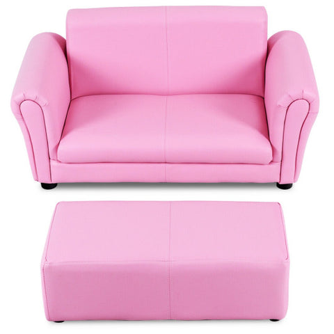 Soft Kids Double Sofa with Ottoman-Pink Soft Kids Double Sofa with