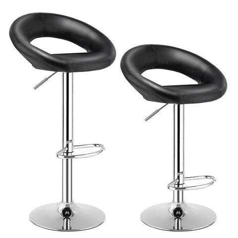Set of 2 Bar Stools Adjustable PU Leather Swivel Chairs-Black Set of 2 Bar