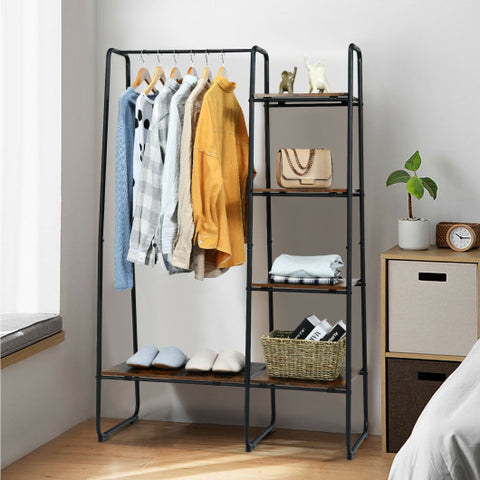 Clothes Rack Free Standing Storage Tower with Hanging Bar-Black Clothes
