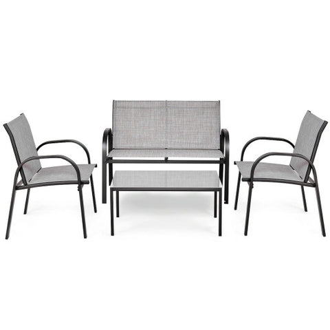 4 Pieces Patio Furniture Set with Glass Top Coffee Table-Gray 4 Pieces
