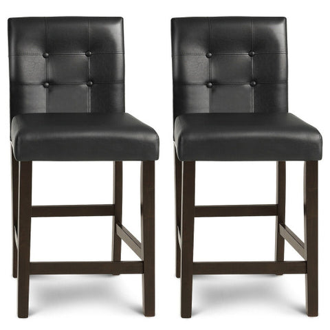 Set of 2 PVC Leather Bar Stools with Solid Wood Legs Set of 2 PVC Leather