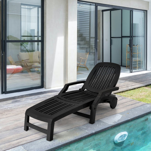 Adjustable Patio Sun Lounger with Weather Resistant Wheels-Black Adjustable