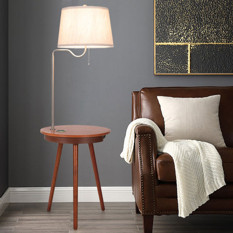 End Table Lamp Bedside Nightstand Lighting with Wireless Charger-Brown End