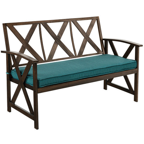 Outdoor Garden Bench with Detachable Sponge-Padded Cushion-Brown Outdoor