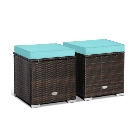 2 Pieces Patio Ottoman with Removable Cushions-Turquoise 2 Pieces Patio