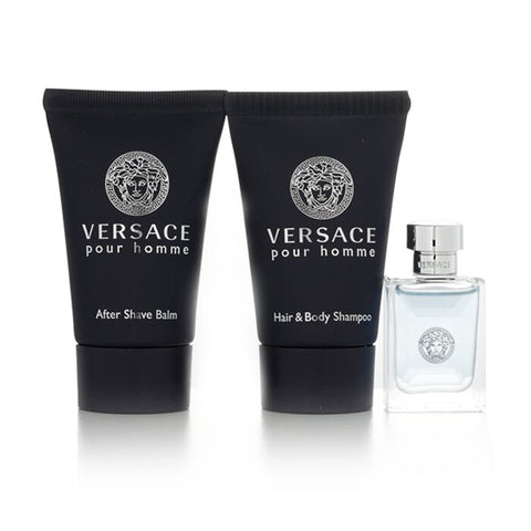 Versace Pour Homme Set: Eau De Toilette 5ml + Hair & Body Shampoo 25ml + After Shave Balm 25ml - 3pcs