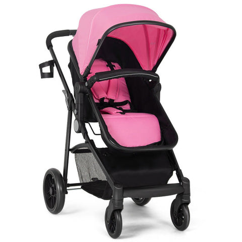 2-in-1 Foldable Pushchair Newborn Infant Baby Stroller-Pink 2-in-1 Foldable