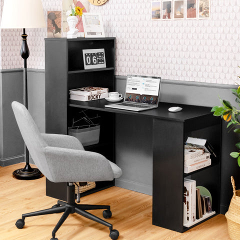 Computer Desk Writing Workstation Office with 6-Tier Storage Shelves-Black