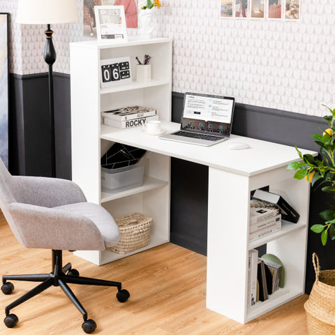Computer Desk Writing Workstation Office with 6-Tier Storage Shelves-White