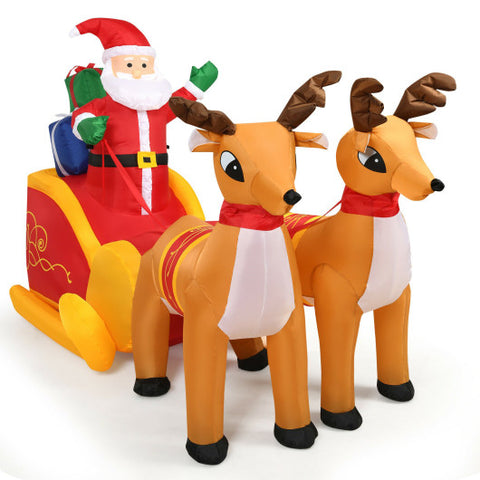 7.5 Feet Waterproof Outdoor Inflatable Santa with Double Deer and Sled 7.5
